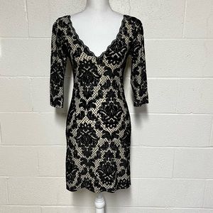 Free People Intimately Black & Cream 3/4 Sleeve Velvet Patterned Dress Size S